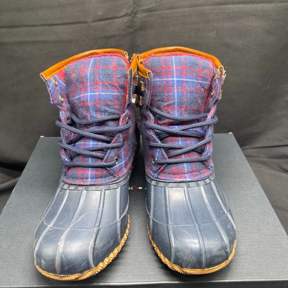 Vintage Tommy Hilfiger Navy Duck Boots Women's Size 7 Navy and Red Plaid - Picture 4 of 9